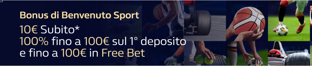 William Hill bonus sport 10€ subito + 199% fino a 100€ sul primo deposito